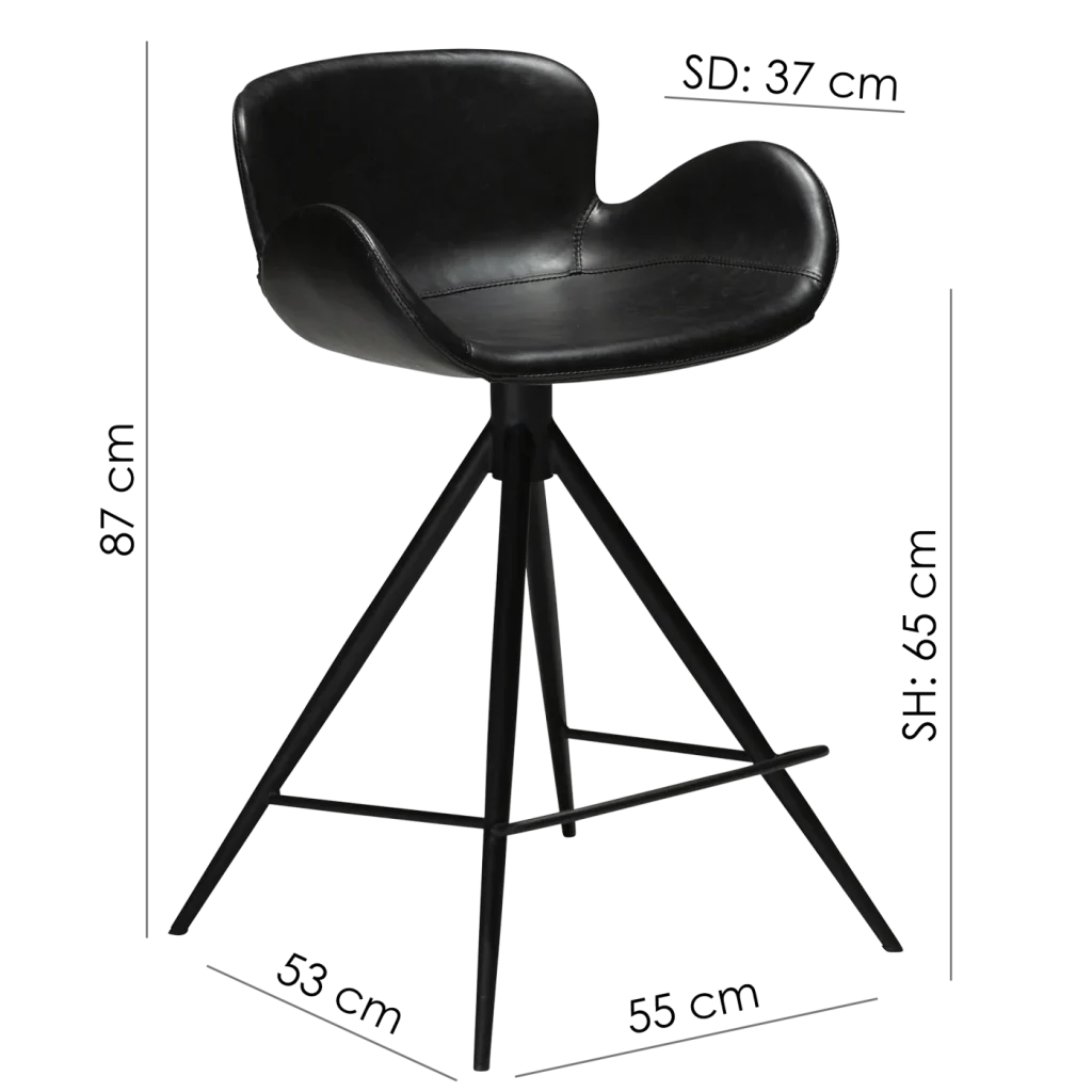 Gaia Counter Stool Vintage Black Art Leather With Black Conical Metal Legs 200200210 15 Measurements