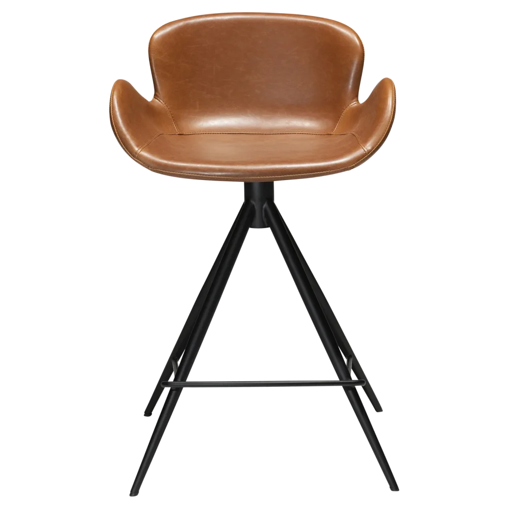 Gaia Counter Stool Vintage Light Brown Art Leather With Black Conical Metal Legs 200200220 02 Front