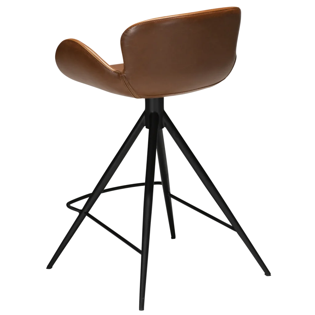 Gaia Counter Stool Vintage Light Brown Art Leather With Black Conical Metal Legs 200200220 05 Back Angle