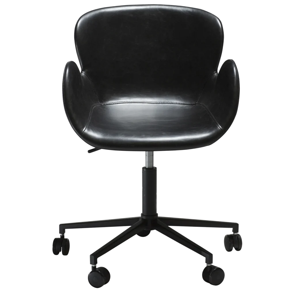Gaia Office Chair Vintage Black Art Leaher With Black Base With Wheels 100200200 02 Front
