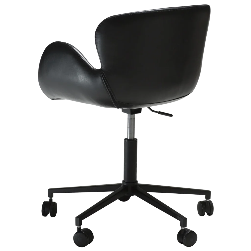 Gaia Office Chair Vintage Black Art Leaher With Black Base With Wheels 100200200 05 Back Angle