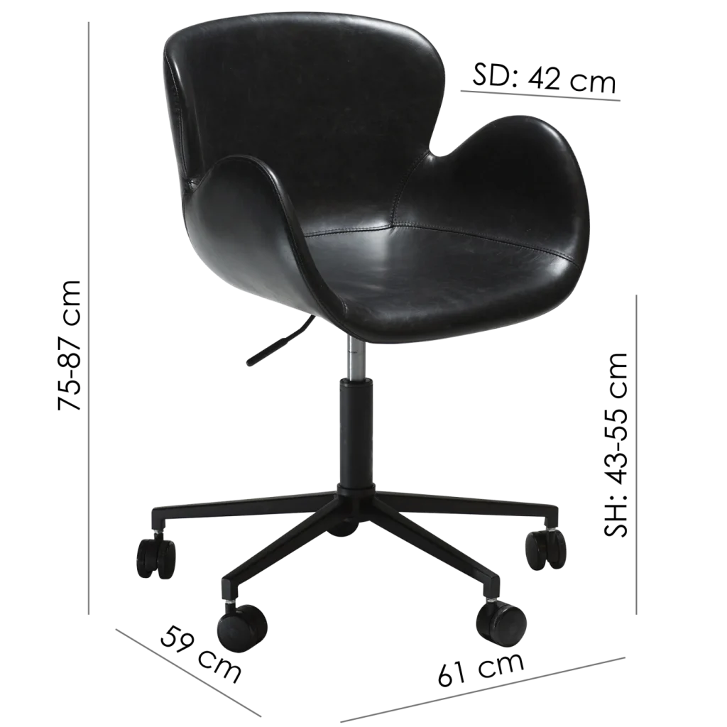 Gaia Office Chair Vintage Black Art Leaher With Black Base With Wheels 100200200 15 Measurements