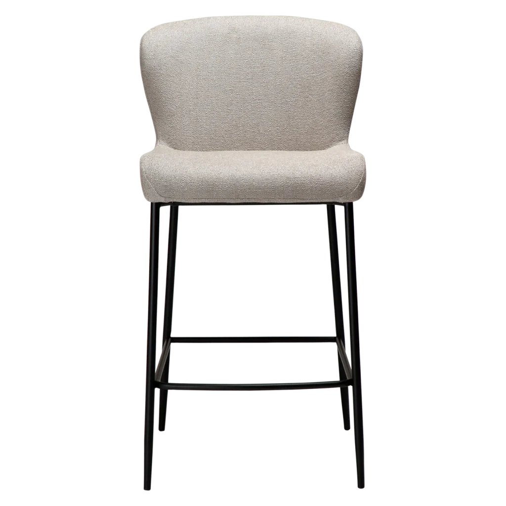 GLAM COUNTER STOOL Cashmere Boucle Fabric W. Black Metal Legs 300206109 02 Front