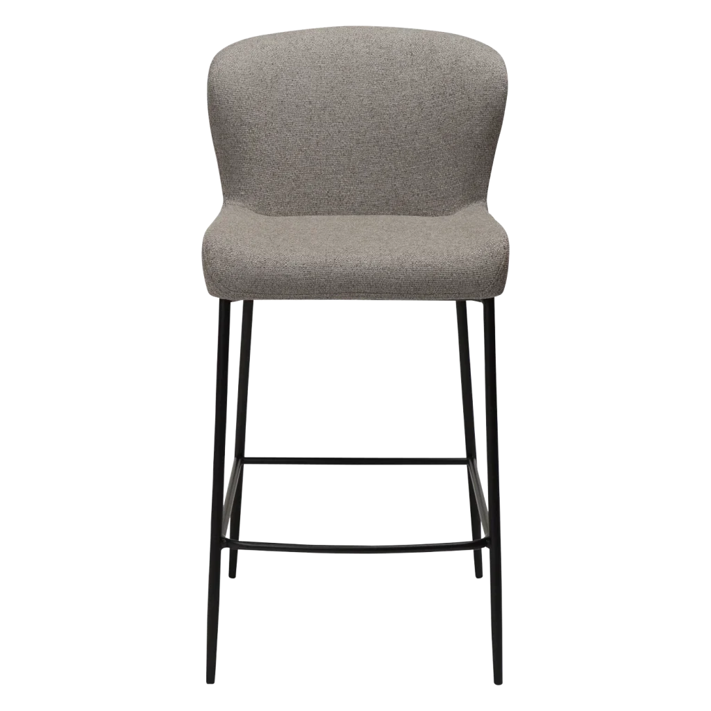 GLAM COUNTER STOOL Pebble Earth Boucle Fabric W. Black Metal Legs 300206105 02 Front