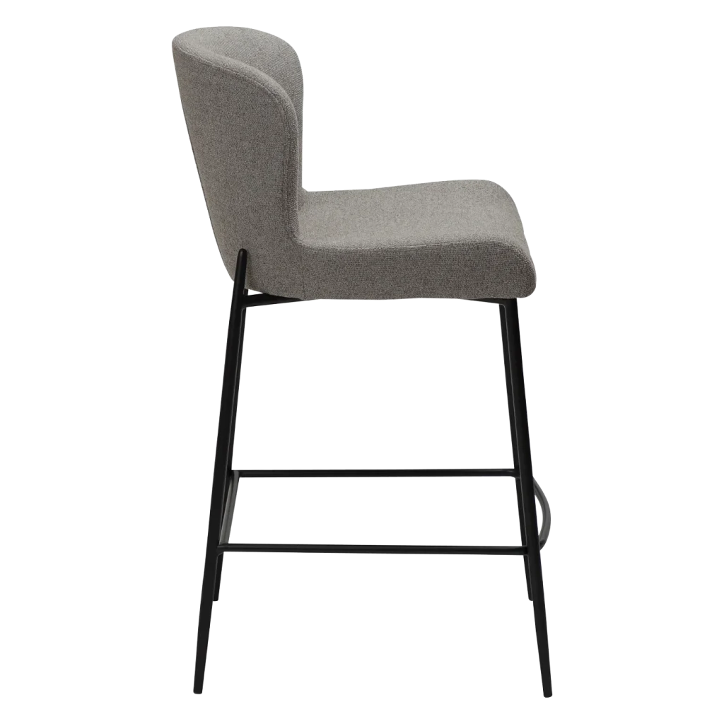 GLAM COUNTER STOOL Pebble Earth Boucle Fabric W. Black Metal Legs 300206105 03 Profile