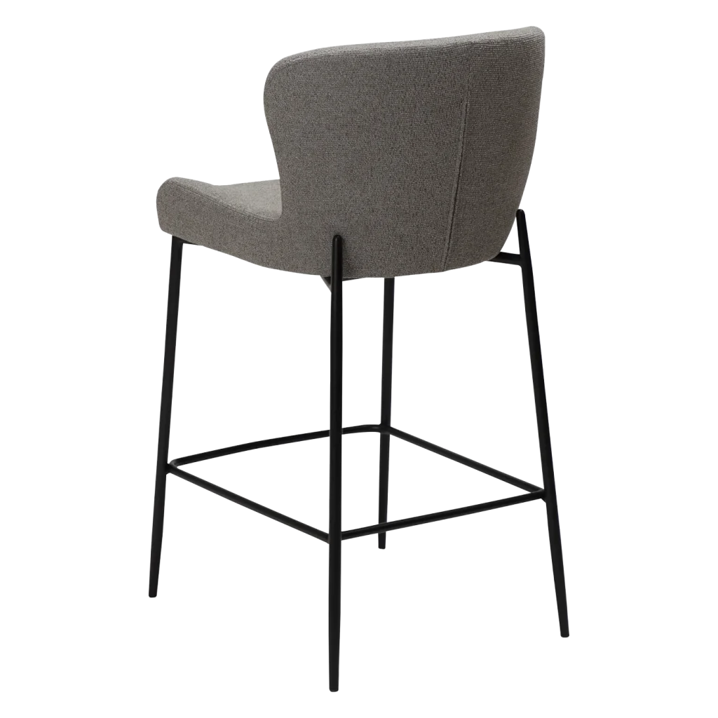 GLAM COUNTER STOOL Pebble Earth Boucle Fabric W. Black Metal Legs 300206105 05 Back Angle
