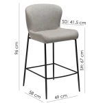 GLAM COUNTER STOOL Pebble Earth Boucle Fabric W. Black Metal Legs 300206105 07 Measurements