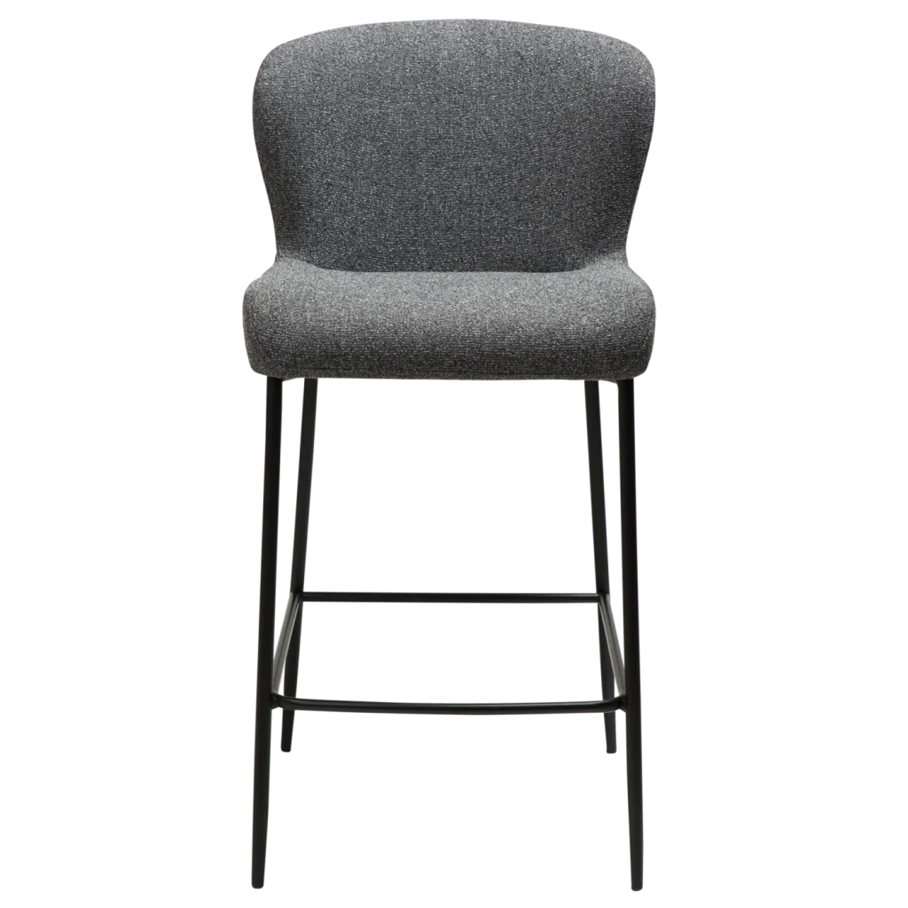 Glam Counter Stool Pebble Grey Boucle Fabric With Black Metal Legs 300206102 02 Front