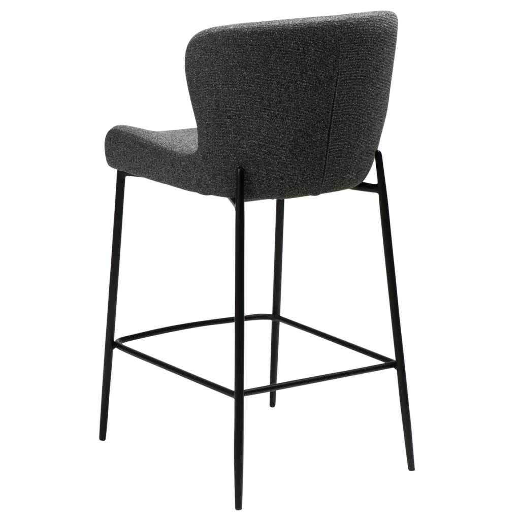 Glam Counter Stool Pebble Grey Boucle Fabric With Black Metal Legs 300206102 05 Back Angle