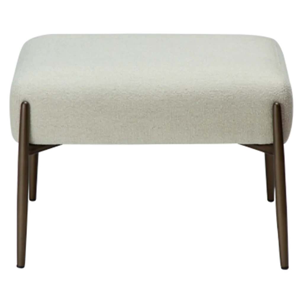 GLAM FOOT STOOL Bone White Boucle Fabric W. Antique Brass Legs 700208114 02 Front