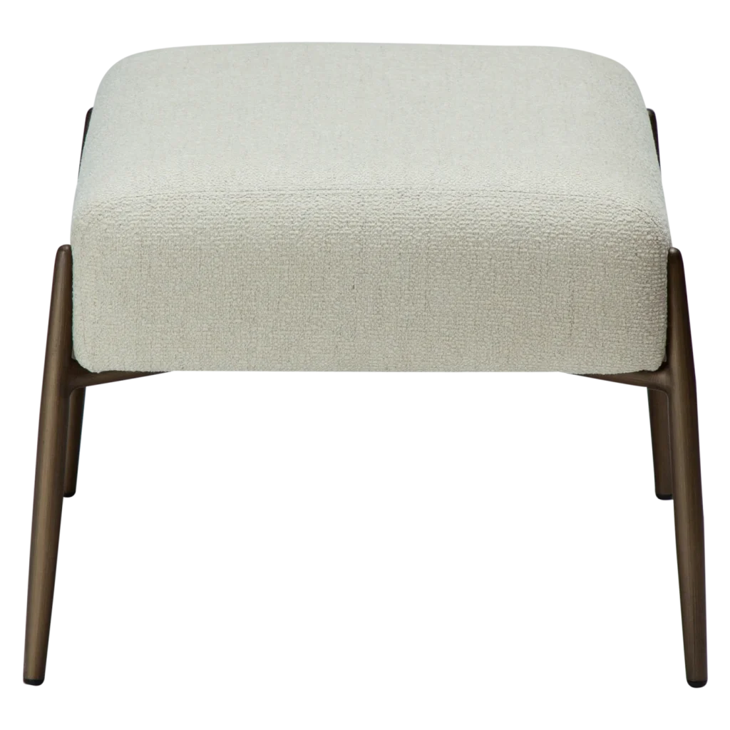 GLAM FOOT STOOL Bone White Boucle Fabric W. Antique Brass Legs 700208114 03 Profile