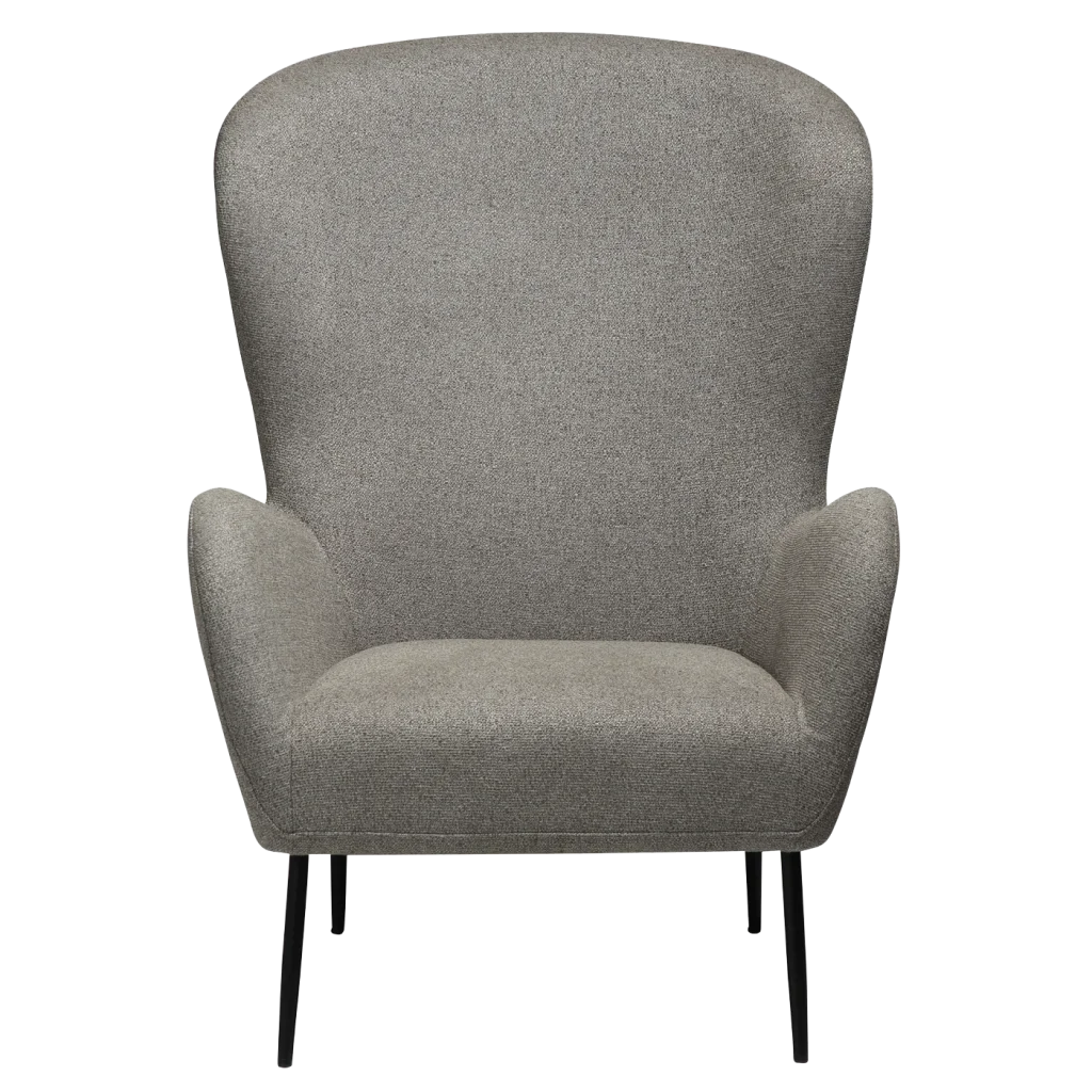 GLAM LOUNGE CHAIR HIGH BACK Pebble Earth Bouclé Fabric W. Black Metal Legs 700204105 02 Front