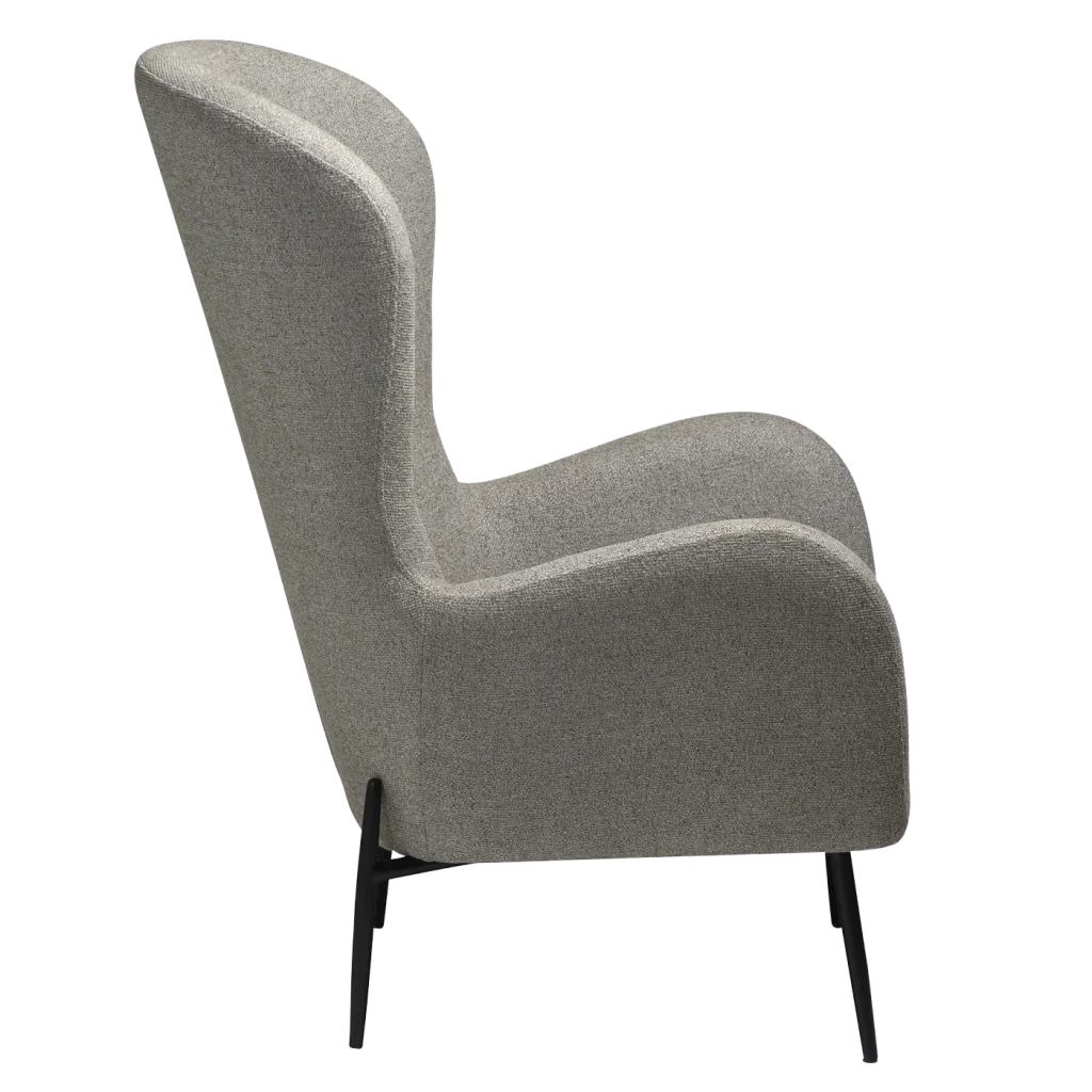 GLAM LOUNGE CHAIR HIGH BACK Pebble Earth Bouclé Fabric W. Black Metal Legs 700204105 03 Profile