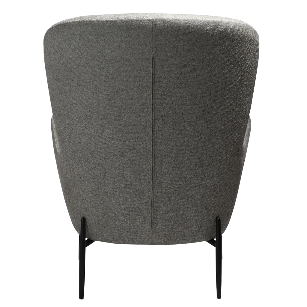 GLAM LOUNGE CHAIR HIGH BACK Pebble Earth Bouclé Fabric W. Black Metal Legs 700204105 04 Back