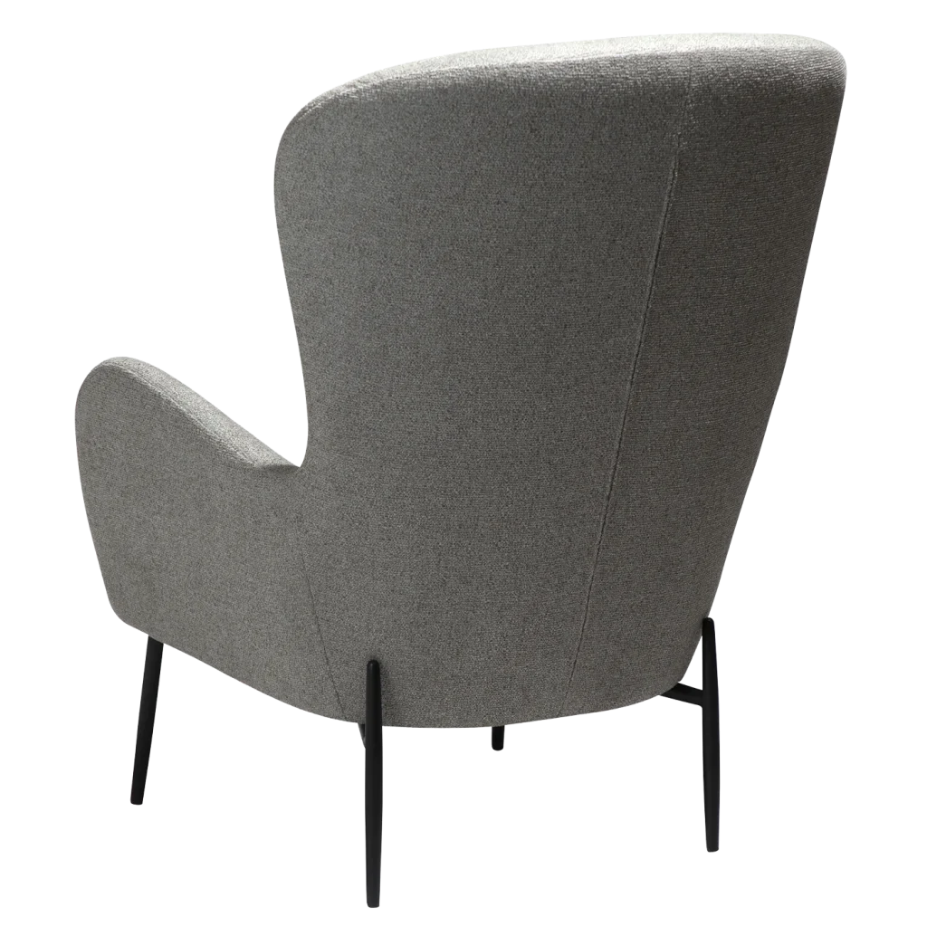 GLAM LOUNGE CHAIR HIGH BACK Pebble Earth Bouclé Fabric W. Black Metal Legs 700204105 05 Back Angle