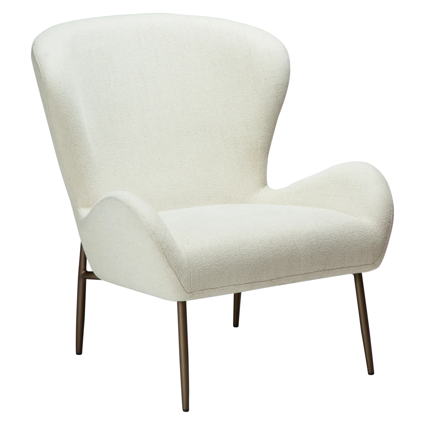 GLAM LOUNGE CHAIR LOW BACK Bone White Boucle Fabric W. Antique Brass Legs 700204114 01 Main
