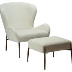GLAM LOUNGE CHAIR LOW BACK Bone White Boucle Fabric W. Antique Brass Legs 700204114 02 W Stool