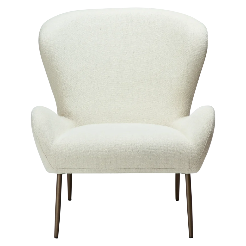 GLAM LOUNGE CHAIR LOW BACK Bone White Boucle Fabric W. Antique Brass Legs 700204114 03 Front