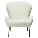 GLAM LOUNGE CHAIR LOW BACK Bone White Boucle Fabric W. Antique Brass Legs 700204114 03 Front