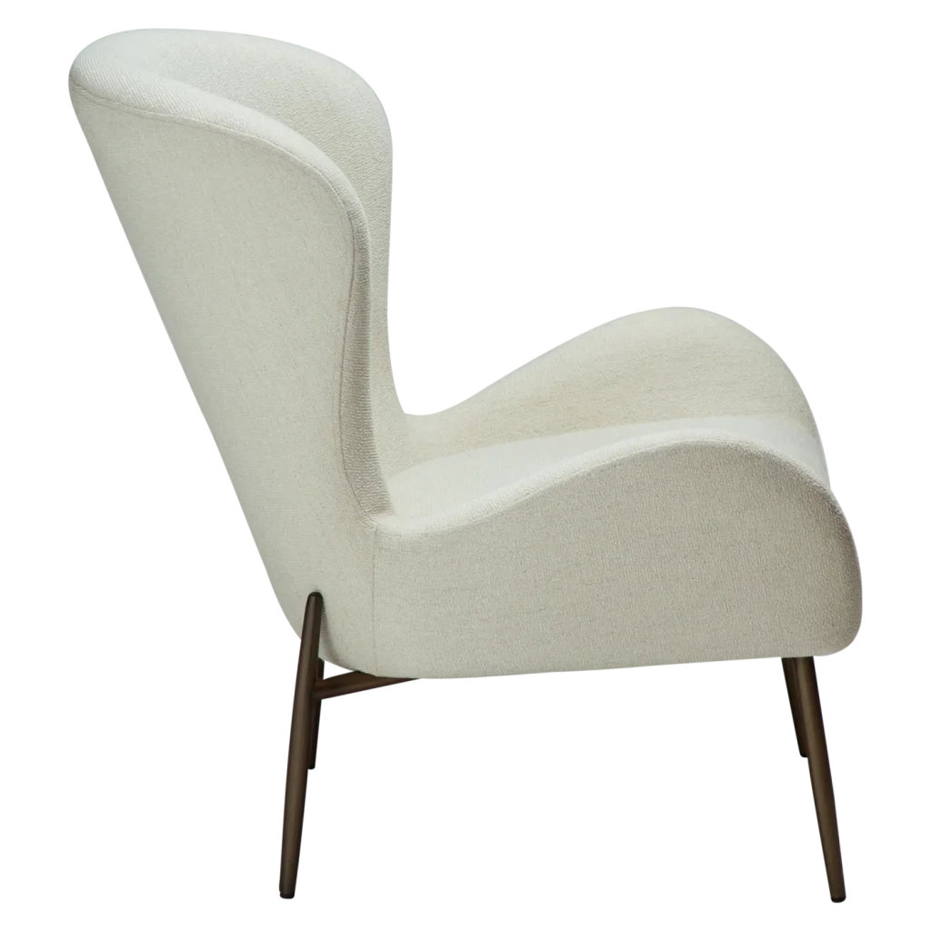 GLAM LOUNGE CHAIR LOW BACK Bone White Boucle Fabric W. Antique Brass Legs 700204114 04 Profile