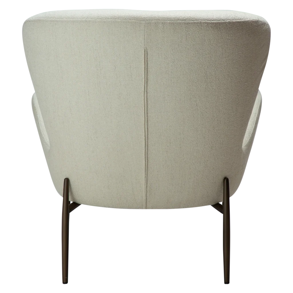 GLAM LOUNGE CHAIR LOW BACK Bone White Boucle Fabric W. Antique Brass Legs 700204114 05 Back