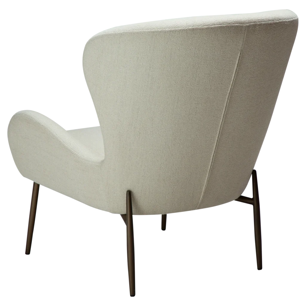 GLAM LOUNGE CHAIR LOW BACK Bone White Boucle Fabric W. Antique Brass Legs 700204114 06 Back Angle