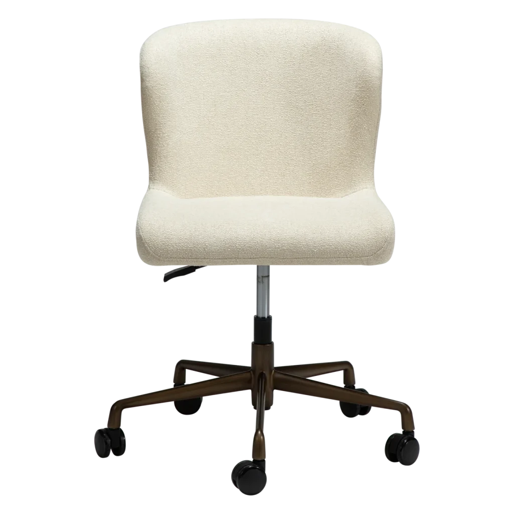 GLAM OFFICE CHAIR Frosted Almond Boucle Fabric W. Antique Brass Office Base 800206127 02 Front