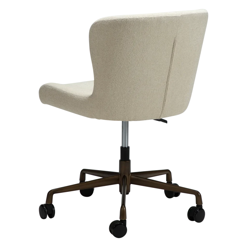 GLAM OFFICE CHAIR Frosted Almond Boucle Fabric W. Antique Brass Office Base 800206127 05 Back Angle