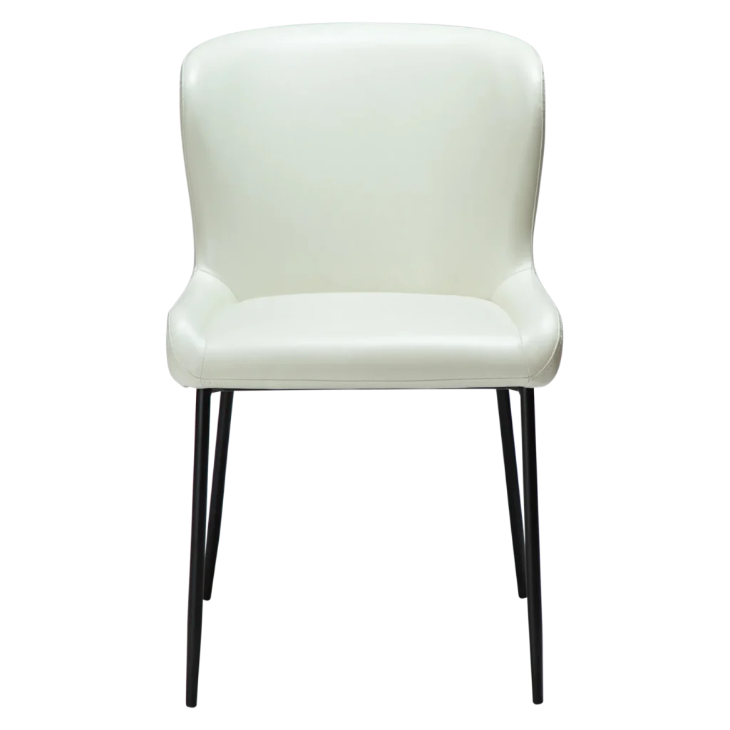 GLAMOROUS CHAIR Bone White Art. Leather W. Black Metal Legs 100206120 02 Front