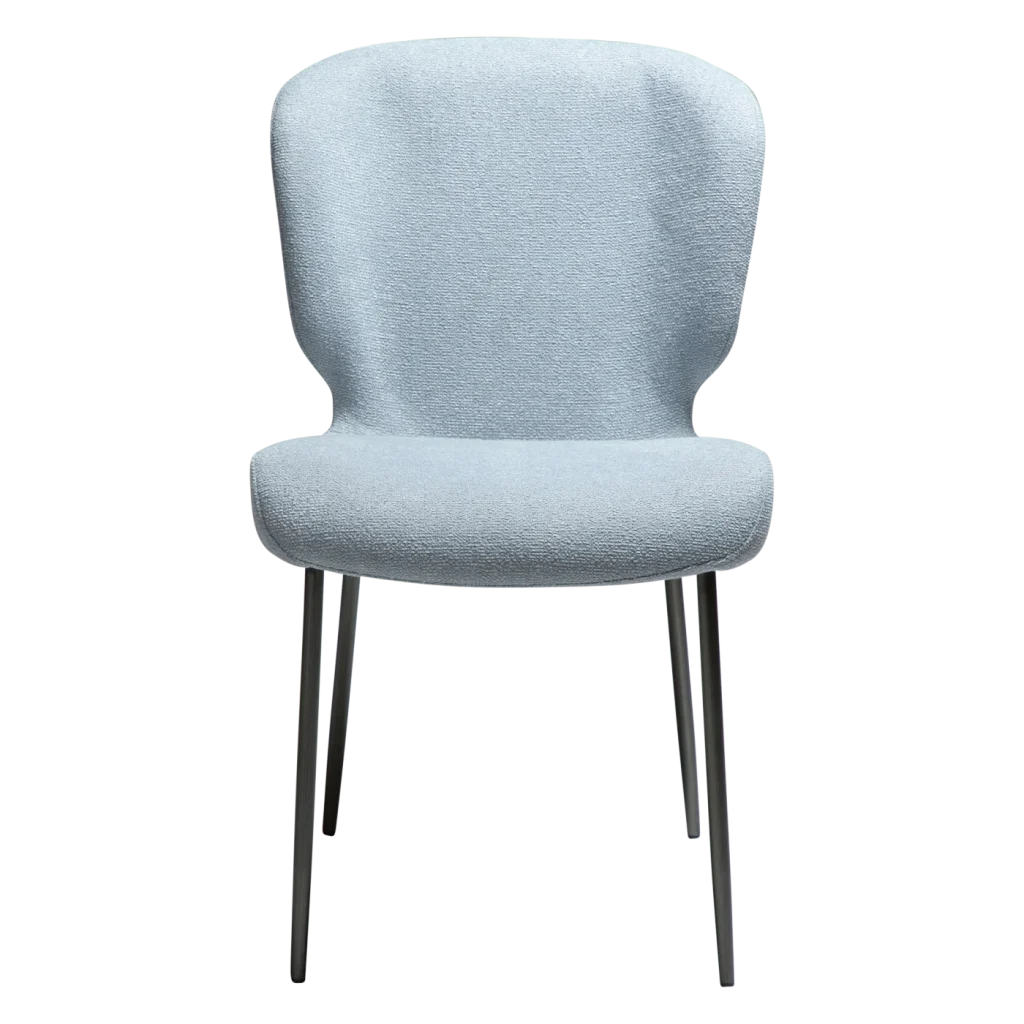 GLORY CHAIR Blue Fog Boucle Fabric W. Antique Pewter Legs 100330116 02 Front