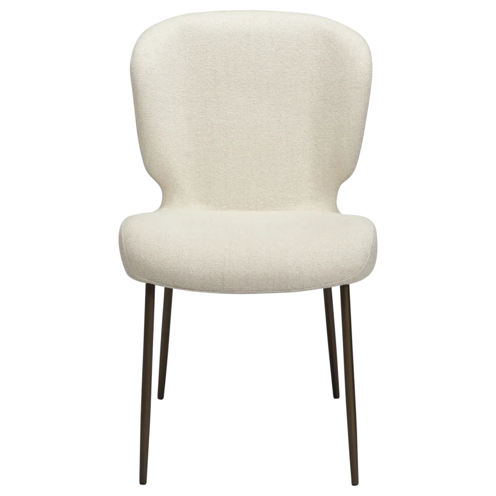 GLORY CHAIR Bone White Bouclé Fabric W. Antique Brass Metal Legs 100330102 02 Front