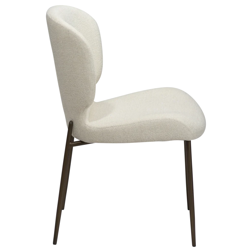 GLORY CHAIR Bone White Bouclé Fabric W. Antique Brass Metal Legs 100330102 03 Profile