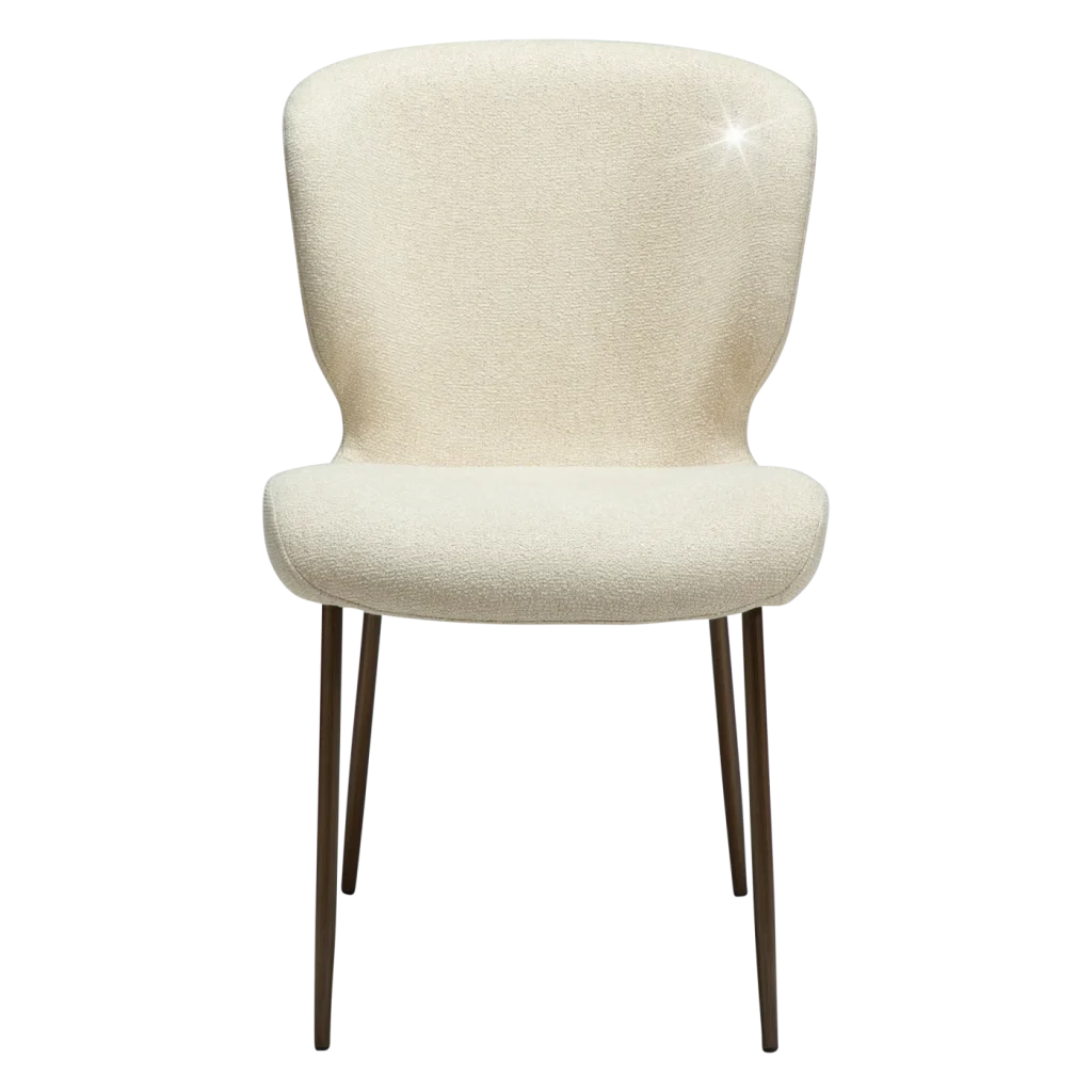 GLORY CHAIR Frosted Almond Boucle Fabric W. Antique Brass Metal Legs 100330111 02 Front