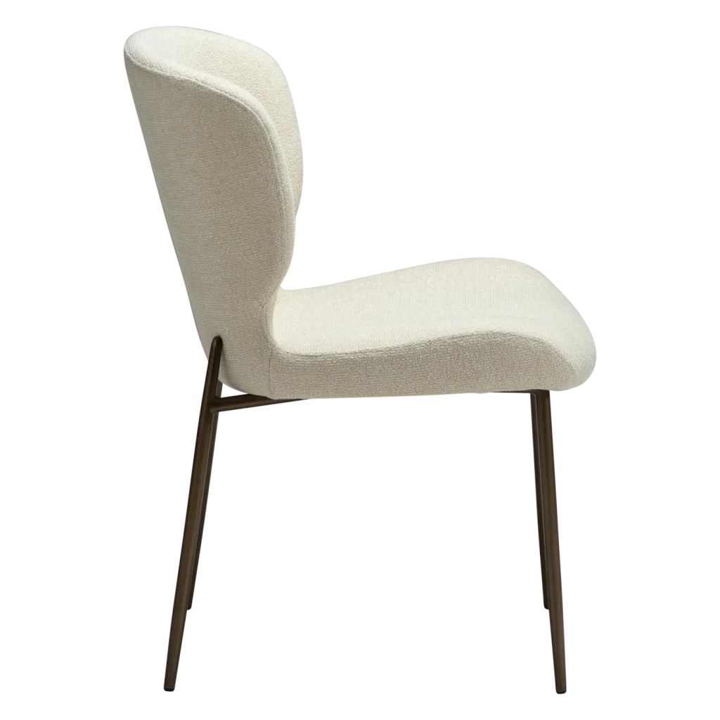 GLORY CHAIR Frosted Almond Boucle Fabric W. Antique Brass Metal Legs 100330111 03 Profile