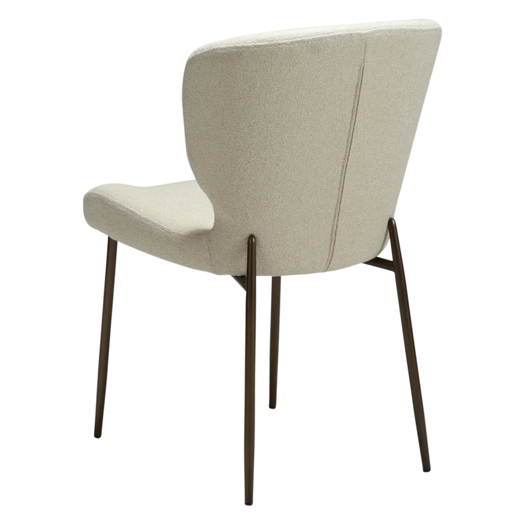 GLORY CHAIR Frosted Almond Boucle Fabric W. Antique Brass Metal Legs 100330111 05 Back Angle