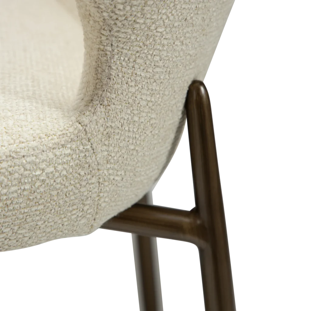 GLORY CHAIR Frosted Almond Boucle Fabric W. Antique Brass Metal Legs 100330111 06 Detail1