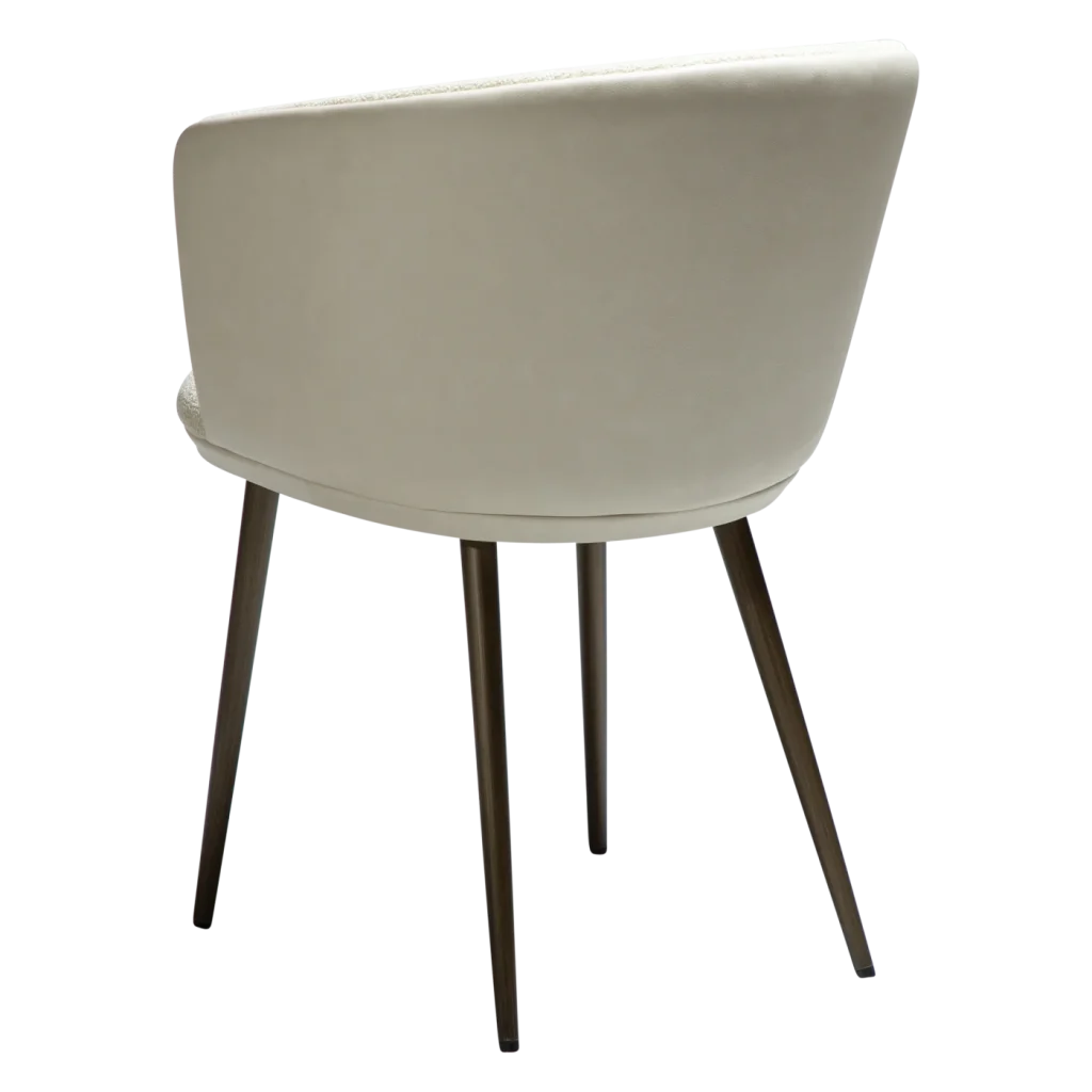 HEY ARMCHAIR Frosted Almond Boucle Fabric W. Frosted Almond Faux W. Antique Brass Legs 100800106 05 Back Angle