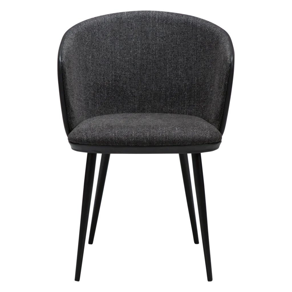 HEY CHAIR Raven Black Boucle W. Raven Black Faux Leather W. Black Metal Legs 100800104 02 Front