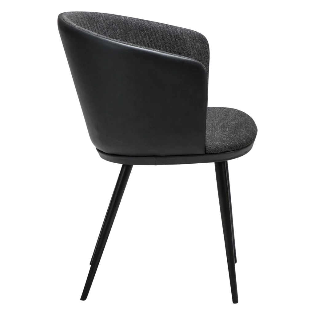 HEY CHAIR Raven Black Boucle W. Raven Black Faux Leather W. Black Metal Legs 100800104 03 Profile