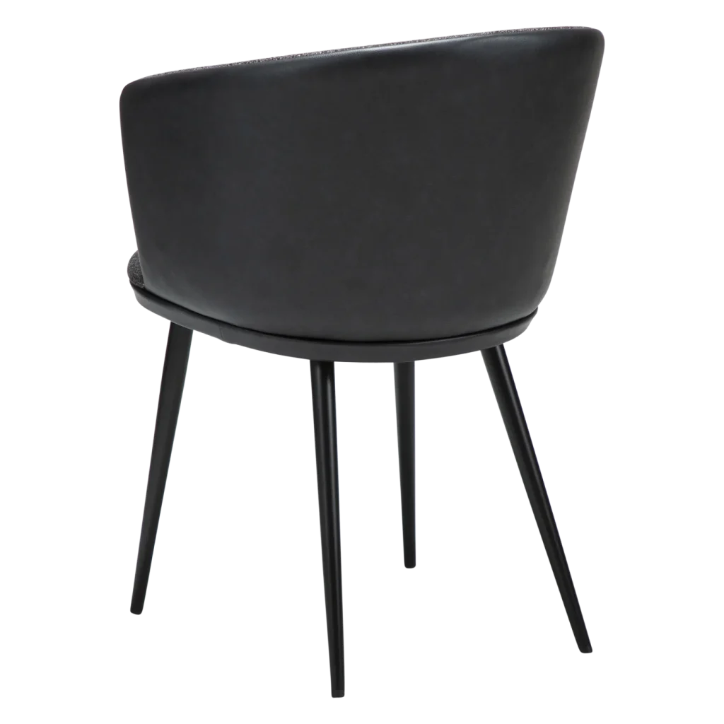 HEY CHAIR Raven Black Boucle W. Raven Black Faux Leather W. Black Metal Legs 100800104 05 Back Angle