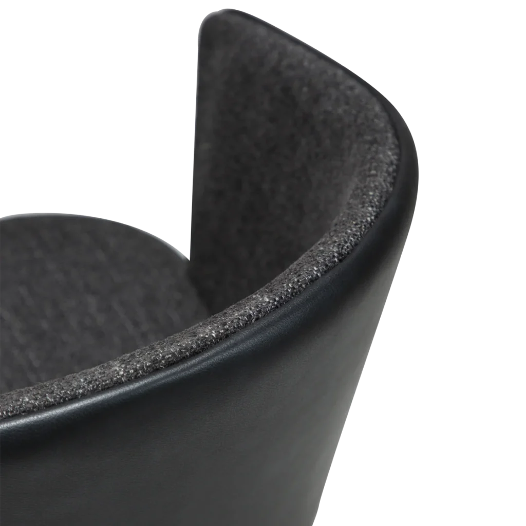 HEY CHAIR Raven Black Boucle W. Raven Black Faux Leather W. Black Metal Legs 100800104 06 Detail1