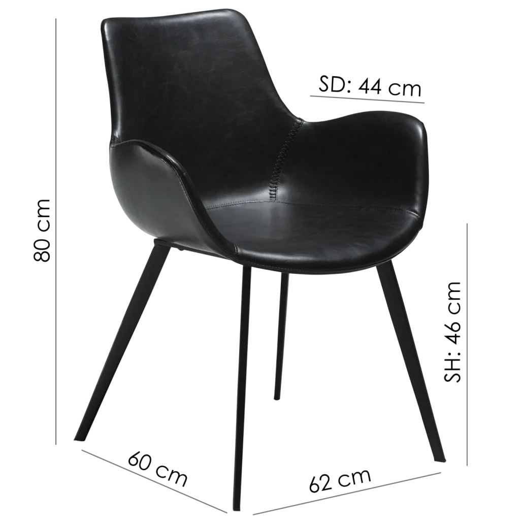 Hype Armchair Vintage Black Art Leather With Black Metal Legs 100690810 15 Measurements