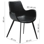 Hype Armchair Vintage Black Art Leather With Black Metal Legs 100690810 15 Measurements