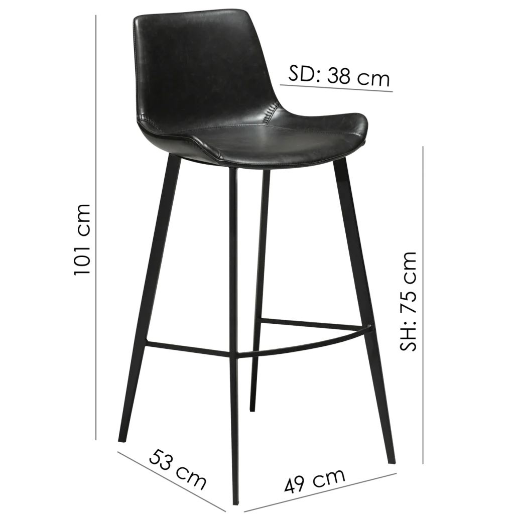 Hype Bar Stool Vintage Black Art Leather With Black Metal Legs 200700760 15 Measurements