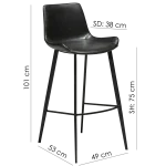 Hype Bar Stool Vintage Black Art Leather With Black Metal Legs 200700760 15 Measurements