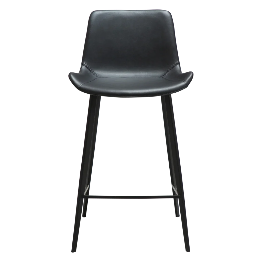HYPE COUNTER STOOL Raven Black Faux Leather W. Black Metal Legs 300690633 02 Front