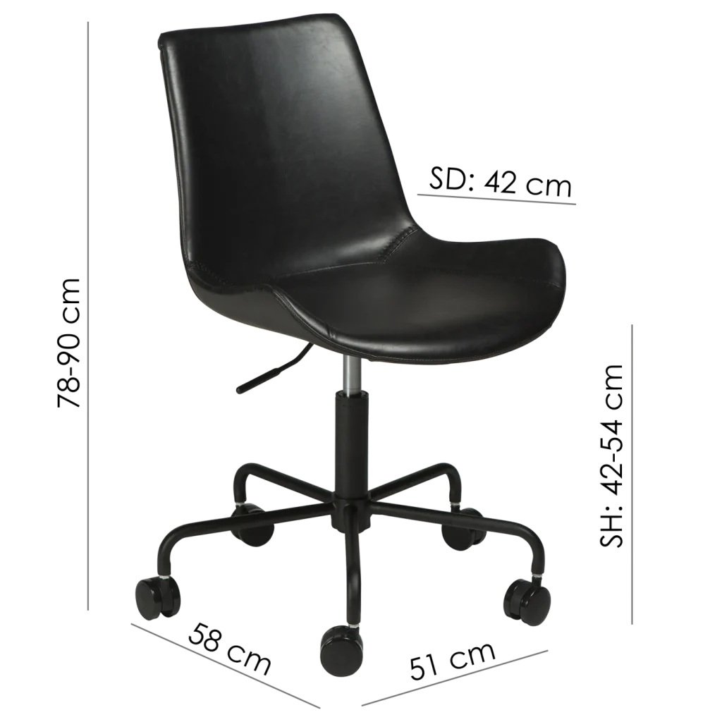 Hype Office Chair Vintage Black Art Leather With Black Base With Wheels 700770555 15 Measurements
