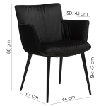 Join Armchair Meteorite Black Velvet With Black Conical Metal Legs 100675100 15 Measurements