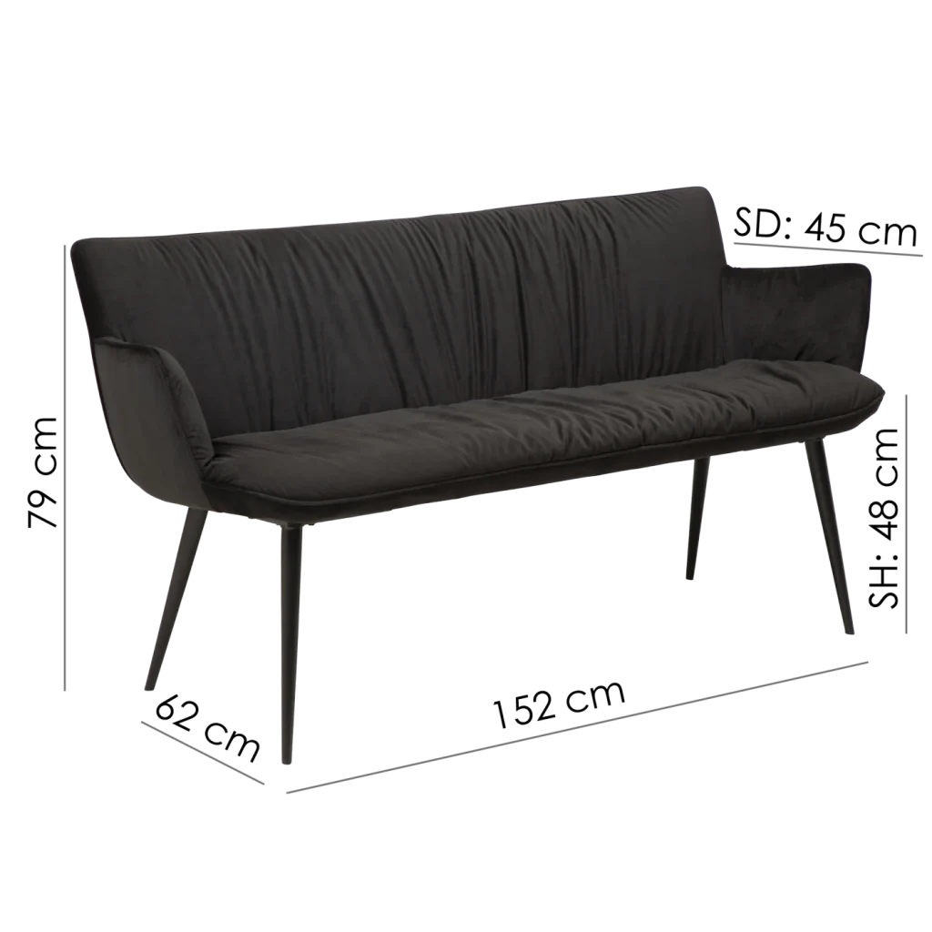 Join Bench Alu Velvet With Black Conical Metal Legs 700680110 15 Measurements