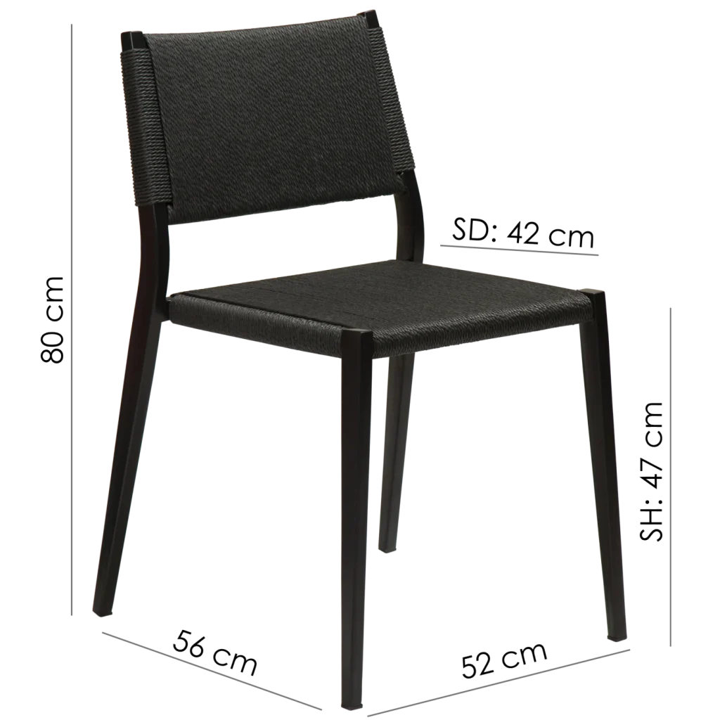 Loop Chair Black Paper Cord With Black Metal Legs 100500700 15 Measurements